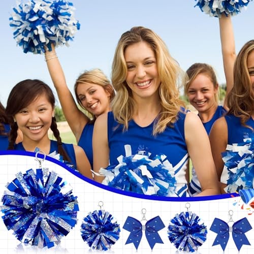 Remuuly 12 Pcs Cheer Bow Keychain With Glitter Blue Pom Pom - Cheerleader Keyrings Charm for Teen Cheerleading Sports Accessory - Women Pendant Accessories - Image 5
