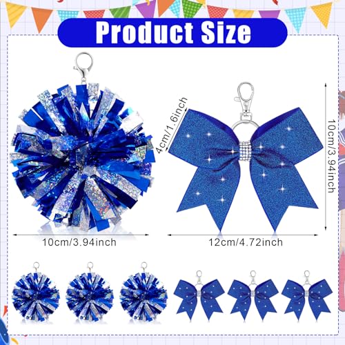 Remuuly 12 Pcs Cheer Bow Keychain With Glitter Blue Pom Pom - Cheerleader Keyrings Charm for Teen Cheerleading Sports Accessory - Women Pendant Accessories - Image 2