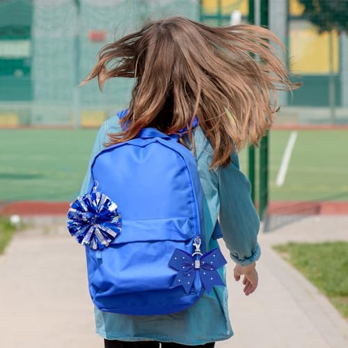 Remuuly 12 Pcs Cheer Bow Keychain With Glitter Blue Pom Pom - Cheerleader Keyrings Charm for Teen Cheerleading Sports Accessory - Women Pendant Accessories - Image 4