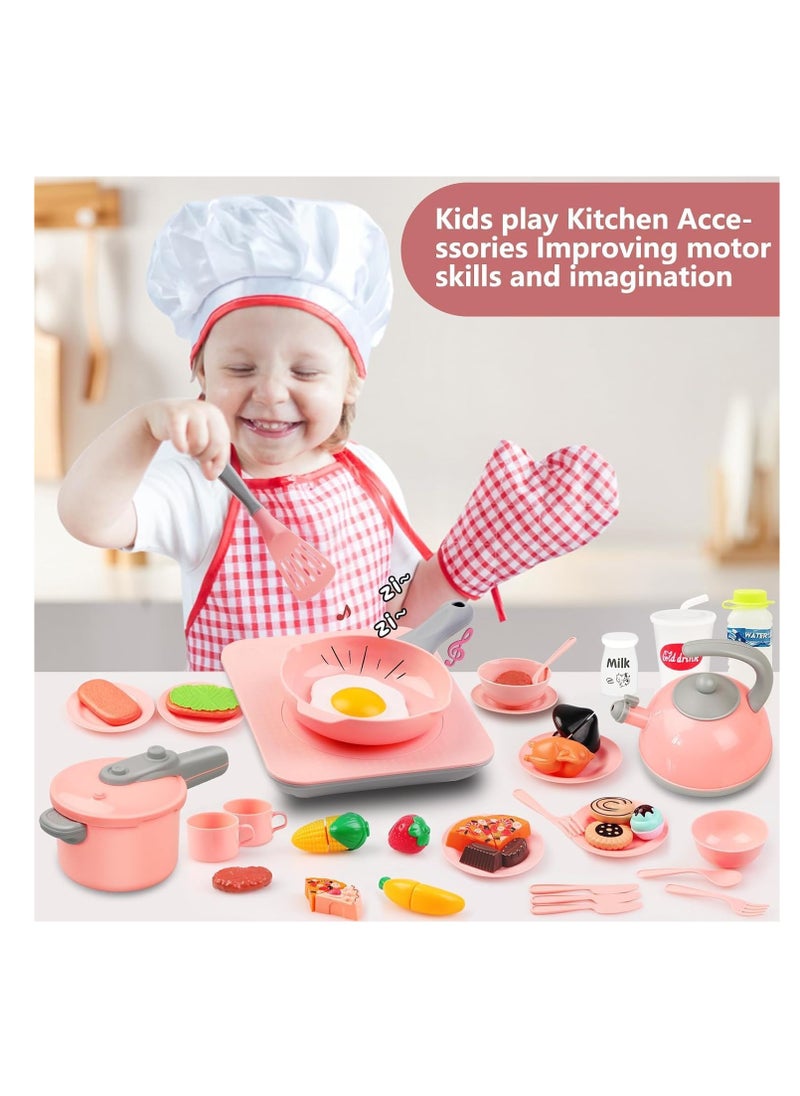 Womdee 54Pcs Kids Kitchen Toy Accessories Pretend Food Cooking Kitchen Playset Toys with Induction Cooktop ,Pots Pans ,Cutting Play Food  - Image 3