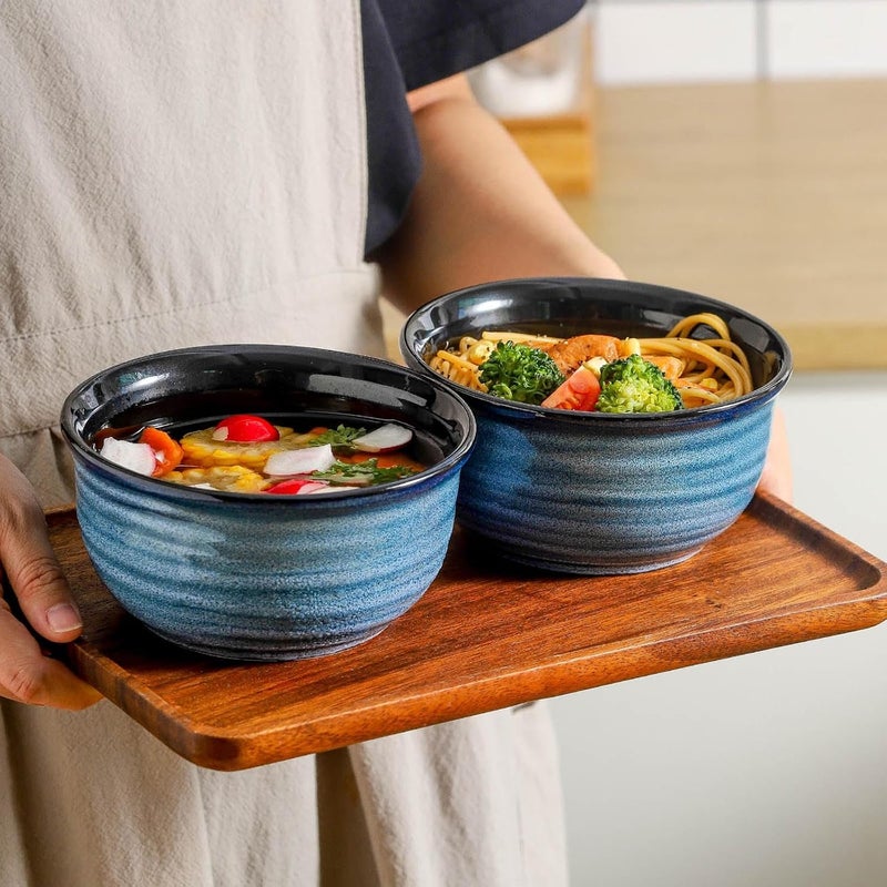 Hasense Cereal Bowl Set of 6 20 Ounces Ceramic Soup Bowls Set for Kitchen Suit for Cereal Soup Rice Pasta Salad Oatmeal Microwave and Dishwasher SafeBlue - Image 3