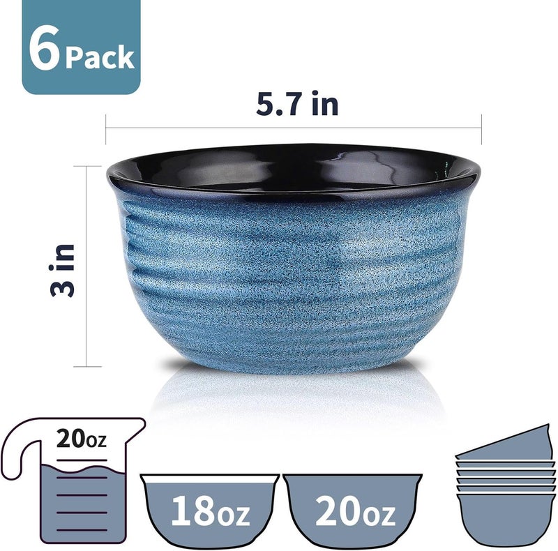 Hasense Cereal Bowl Set of 6 20 Ounces Ceramic Soup Bowls Set for Kitchen Suit for Cereal Soup Rice Pasta Salad Oatmeal Microwave and Dishwasher SafeBlue - Image 5