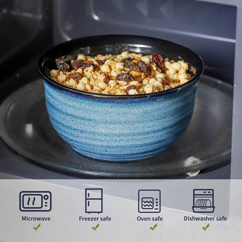 Hasense Cereal Bowl Set of 6 20 Ounces Ceramic Soup Bowls Set for Kitchen Suit for Cereal Soup Rice Pasta Salad Oatmeal Microwave and Dishwasher SafeBlue - Image 4