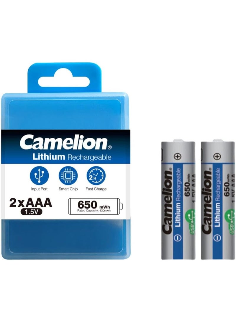 Camelion Camelion Rechargeable Lithium AAA Batteries 1.5V Li-AAA650mWh – High Performance with Type-C Fast Charging (Pack of 2) - Image 4