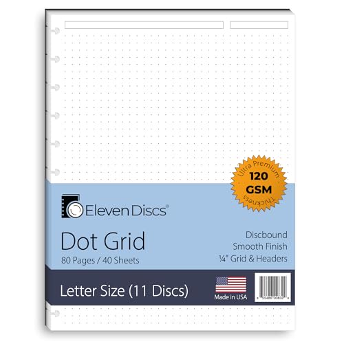 Eleven Discs Discbound Paper, Letter Size Dot Grid Sheets - Premium 120gsm Heavyweight Notebook & Planner Refills - 11 Discs, 8.5 x 11 in - Punched for Circa, Arc, TUL (40 Sheets) - Image 1