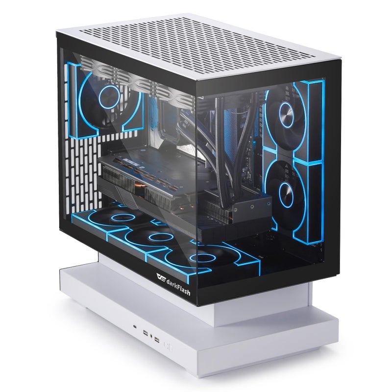 darkFlash FLOATRON F1(2025) Micro-ATX PC Case, 270Â° Panoramic Floating Gaming Case, Back Connect Support, 3X ARGB PWM Fans, High Airflow, Type-C, Supports 360mm AIO (W/o RGB Fans) - Image 1
