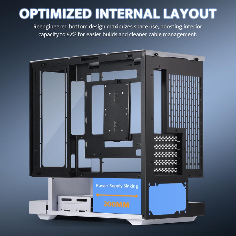 darkFlash FLOATRON F1(2025) Micro-ATX PC Case, 270Â° Panoramic Floating Gaming Case, Back Connect Support, 3X ARGB PWM Fans, High Airflow, Type-C, Supports 360mm AIO (W/o RGB Fans) - Image 5