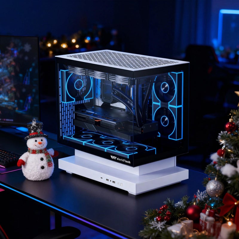 darkFlash FLOATRON F1(2025) Micro-ATX PC Case, 270Â° Panoramic Floating Gaming Case, Back Connect Support, 3X ARGB PWM Fans, High Airflow, Type-C, Supports 360mm AIO (W/o RGB Fans) - Image 2