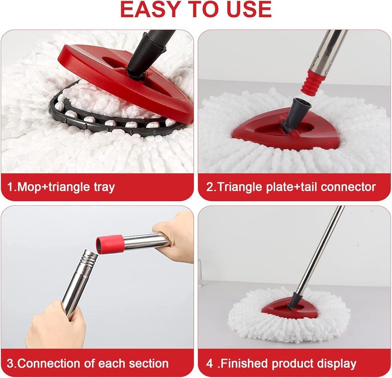 BeiLan Spin Mop Replacement Head with 1 Rotating Mop Base and 1 Handle - EasyWring Mop Refills with Handle Compatible with Triangle Spin Mop,Microfiber Spin Mops for Floor Cleaning - Image 3