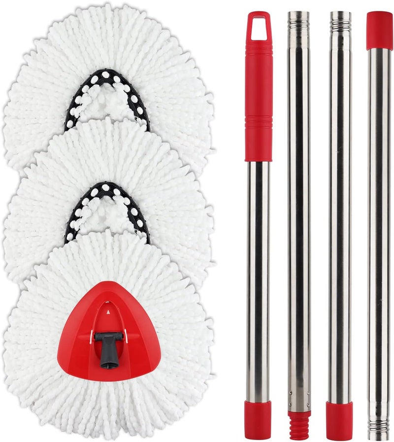 BeiLan Spin Mop Replacement Head with 1 Rotating Mop Base and 1 Handle - EasyWring Mop Refills with Handle Compatible with Triangle Spin Mop,Microfiber Spin Mops for Floor Cleaning - Image 1