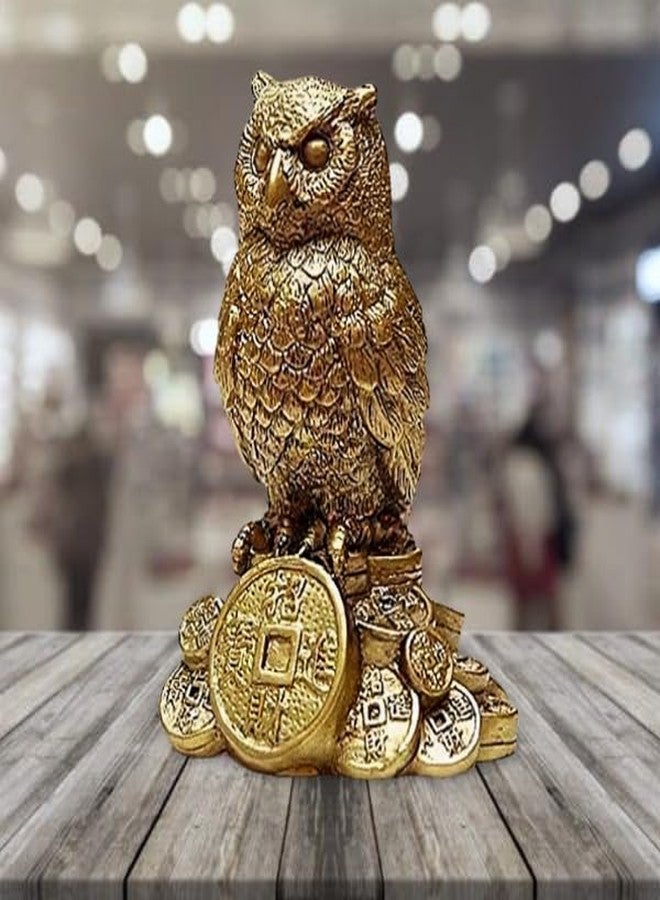 INARA Creation Owl Statue/Idol/Showpiece for Good Luck and Prosperity Showpiece for Car Dashboard and Home Decor (Gold), 6 cm, 5 cm - Image 1