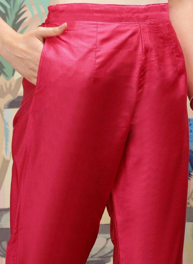 آي شين طقم كورتا وبنطال مع شال مزين بنقشة زهور بلون أحمر - Image 4