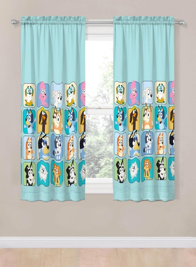Sunny Side Up Window Curtains for Kids Bedroom 4-Piece Drape Set with 2 Tiebacks, Teal - Bluey, 42" W x 63" L (Pack of 2) - Image 2