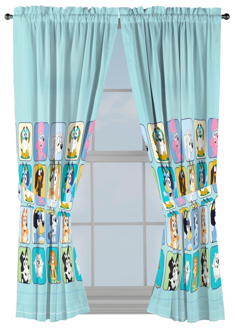 Sunny Side Up Window Curtains for Kids Bedroom 4-Piece Drape Set with 2 Tiebacks, Teal - Bluey, 42" W x 63" L (Pack of 2) - Image 1