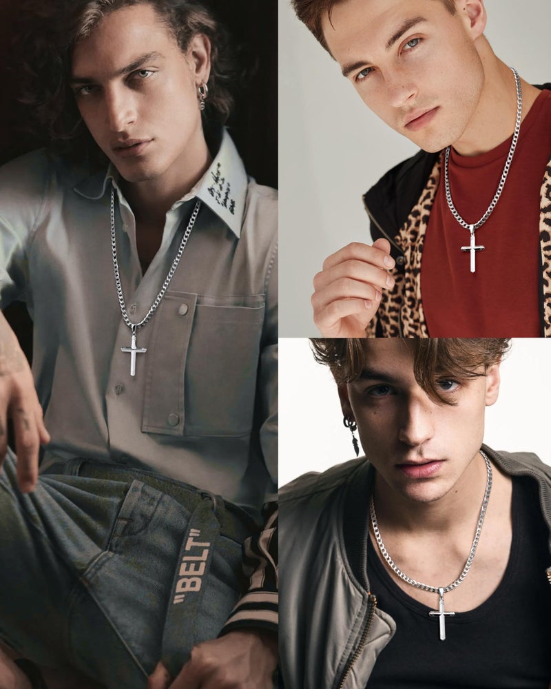Besteel 925 Sterling Silver Cross Necklace for Men Women, 5MM Durable Stainless Steel Cut Cuban Link Curb Chain with Silver Cross Pendant, Mens Cross Crucifix Necklaces Jewelry 51cm - Image 5