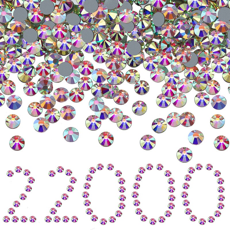 Yilloog 22000 قطعة من كريستال هوت فيكس رينستون بكميات كبيرة كريستالات مسطحة للظهر جواهر أظافر زجاجية مستديرة رينستونز مسطحة للظهر أحجار جواهر هوت فيكس للحرف اليدوية والملابس والأحذية (SS10، كريستال AB) - Image 1