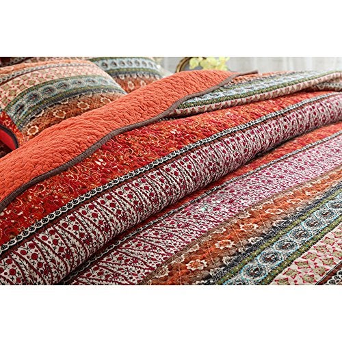 NEWLAKE Striped Classical Cotton 3-Piece Patchwork Bedspread Quilt Sets, Queen Size - Image 3