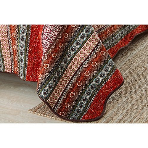 NEWLAKE Striped Classical Cotton 3-Piece Patchwork Bedspread Quilt Sets, Queen Size - Image 5