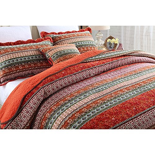 NEWLAKE Striped Classical Cotton 3-Piece Patchwork Bedspread Quilt Sets, Queen Size - Image 2