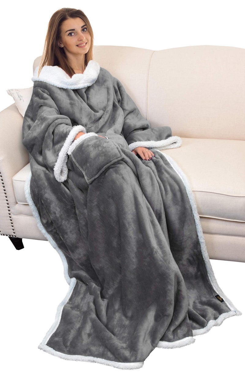 Catalonia Sherpa Wearable Blanket with Sleeves Arms, Comfy Sleeved TV Wrap Blanket, Large Snuggly Throw for Women and Men, Gift for Her - Image 1