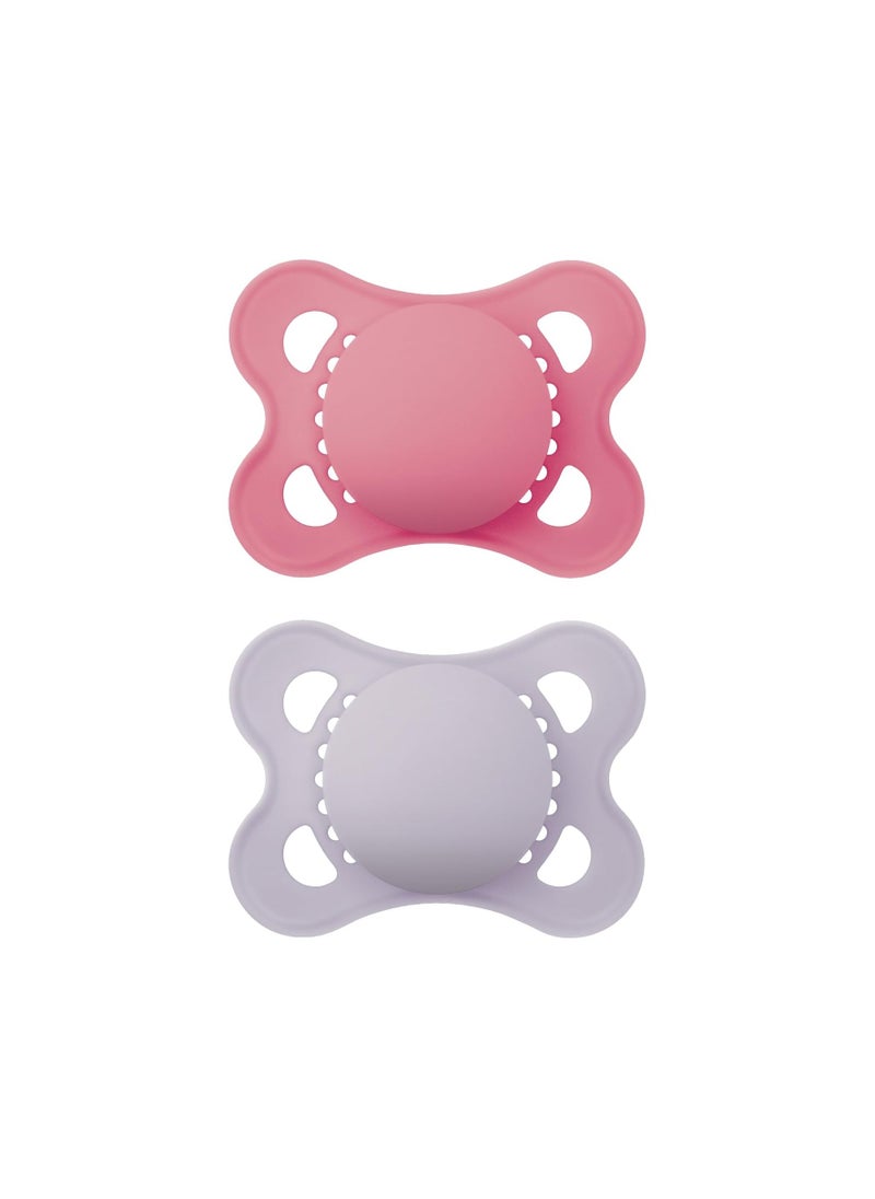MAM MAM Original Matte Baby Pacifier, Nipple Shape Helps Promote Healthy Oral Development, Sterilizer Case, 2 Pack, 0-6 Months, Girl,2 Count (Pack of 1)  - Image 1