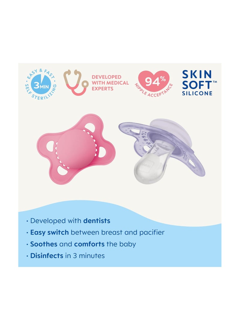 MAM MAM Original Matte Baby Pacifier, Nipple Shape Helps Promote Healthy Oral Development, Sterilizer Case, 2 Pack, 0-6 Months, Girl,2 Count (Pack of 1)  - Image 2