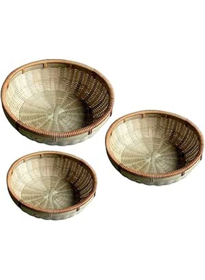 Woven Kitchen Basket Set for Food Storage and Fruit Drying 3 Pieces - Image 1