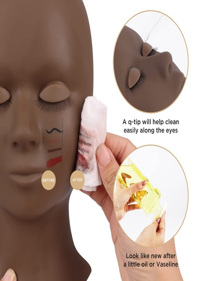 LASHVIEW Lash Mannequin Head,Replaced Eyelids Mannequin Head, For Lash Extension Practice, with 4 Pairs Replaced Eyelids, Makeup Soft-Touch Rubber Practice Head, Black Color - Image 3