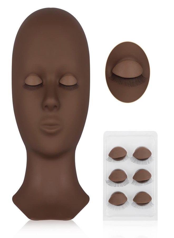 LASHVIEW Lash Mannequin Head,Replaced Eyelids Mannequin Head, For Lash Extension Practice, with 4 Pairs Replaced Eyelids, Makeup Soft-Touch Rubber Practice Head, Black Color - Image 1