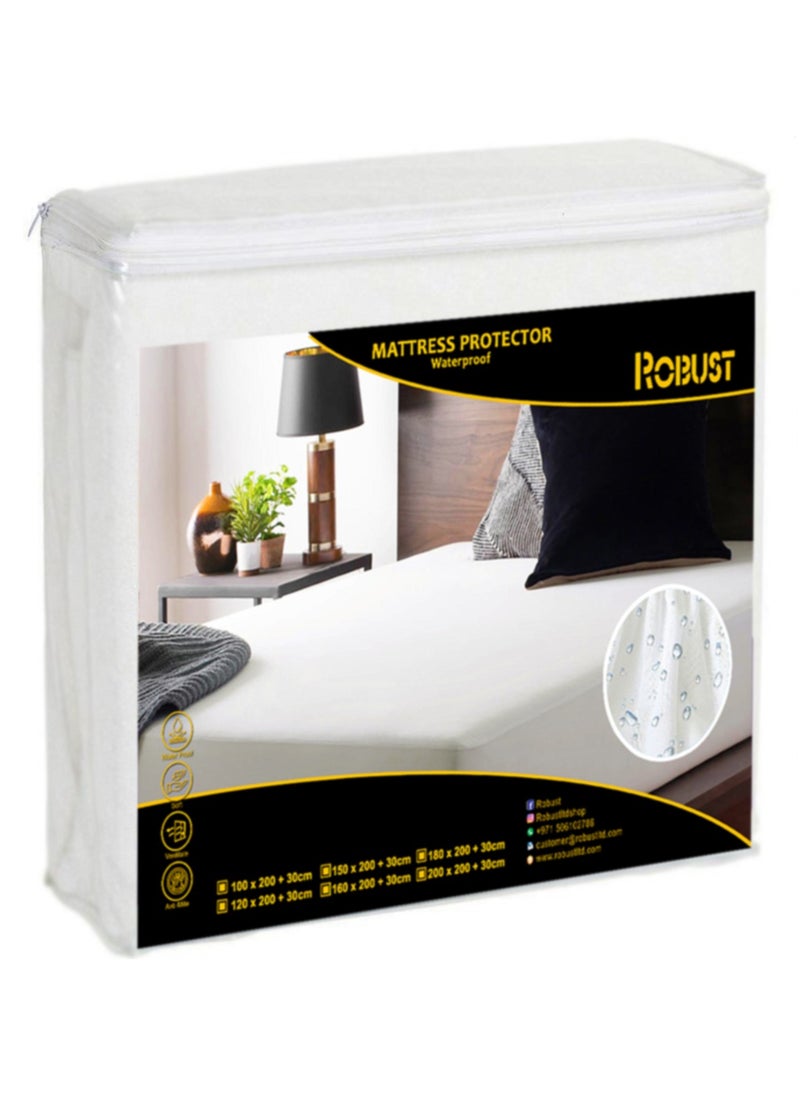 ROBUST - Robust Ultimate Protection Mattress Encasement–Fitted Waterproof Mattress Protector, Soft, Noiseless, Hypoallergenic, Durable With (120x200+30cm) Deep Pocket for a Comfortable Sleep-Single Size - Image 1