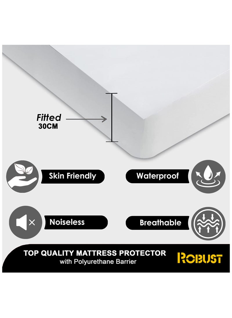 ROBUST - Robust Ultimate Protection Mattress Encasement–Fitted Waterproof Mattress Protector, Soft, Noiseless, Hypoallergenic, Durable With (120x200+30cm) Deep Pocket for a Comfortable Sleep-Single Size - Image 1