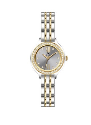 Silver and gold bracelet with grey dial
