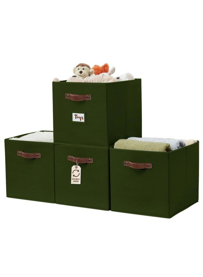 DECOMOMO Storage Baskets, 13x15x13 Storage Cube Bins with Labels for Organizing Shelves Kallax (Kallax / 4pcs, Olive Green) - Image 1