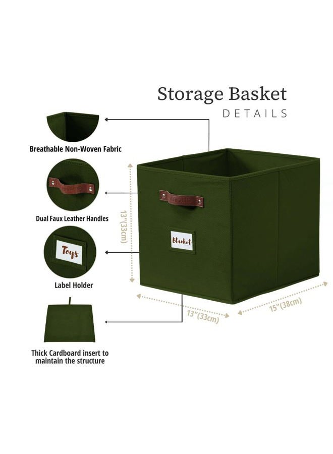DECOMOMO Storage Baskets, 13x15x13 Storage Cube Bins with Labels for Organizing Shelves Kallax (Kallax / 4pcs, Olive Green) - Image 3