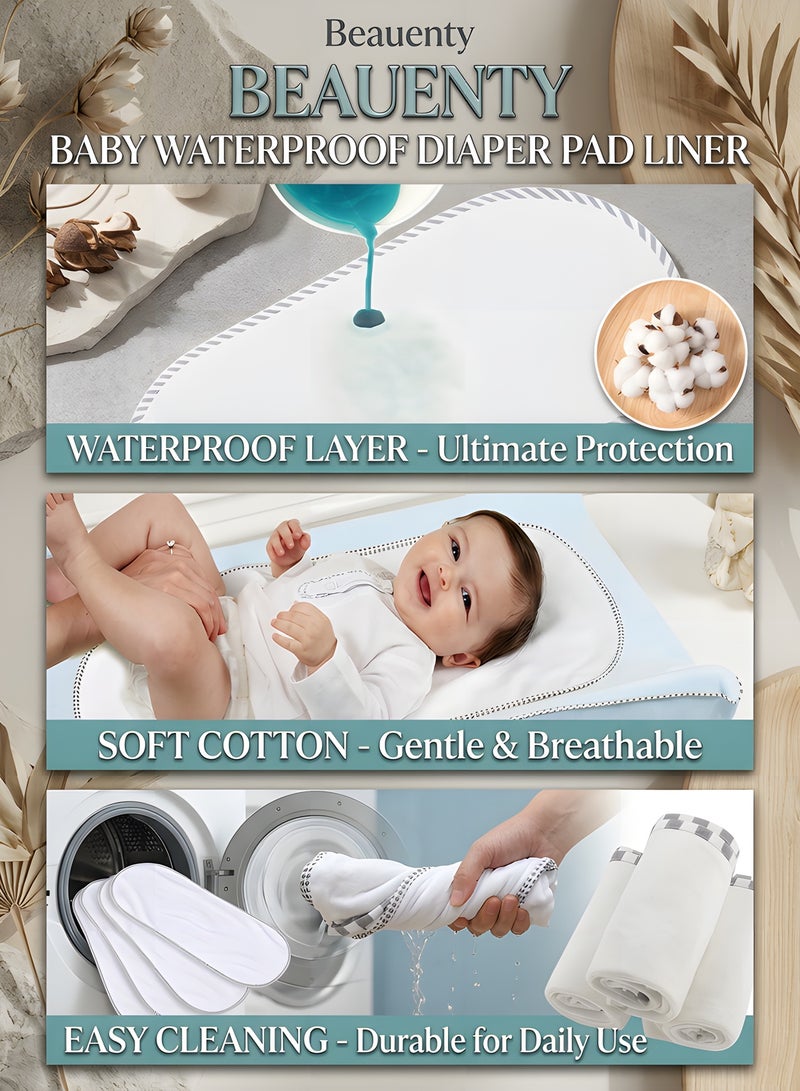 بيوينتي 3 حزمات من وسادة حفاضات الأطفال المقاومة للماء، مضادة للحساسية وناعمة للغاية، قابلة للغسل وإعادة الاستخدام لتغطية تسرب الحفاضات، غطاء تغيير الحفاضات، مناسبة للأولاد والبنات الرضع (30*60 سم، أبيض) - Image 2