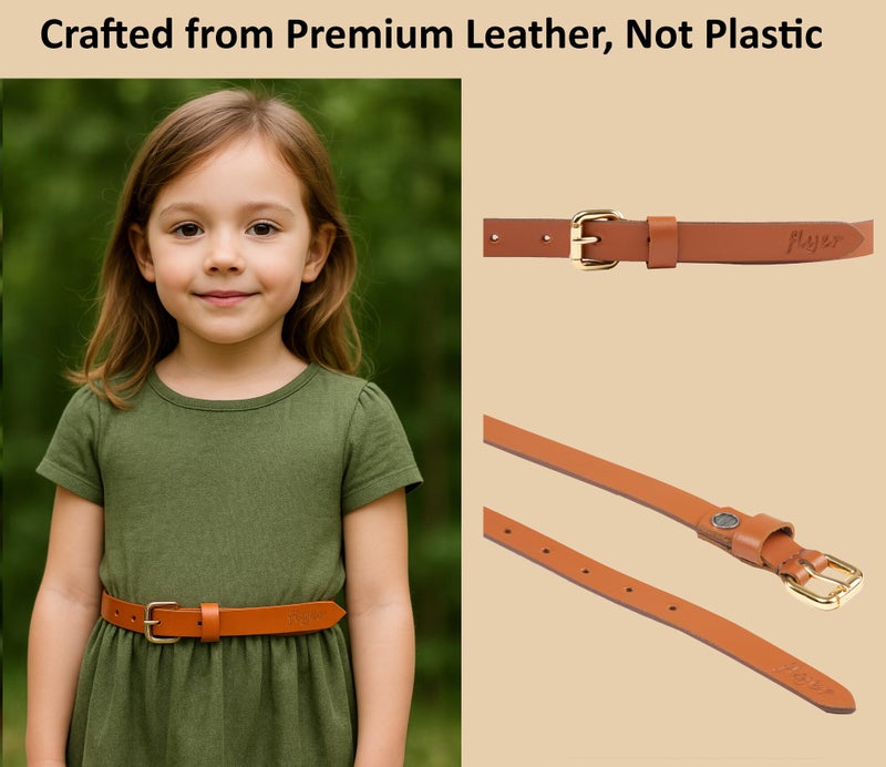Flyer Kids Belt for Girls 4–6 Year – Genuine Leather Belt for 4, 4–5, 5, 5–6, 6 Year Old – Adjustable Buckle Belt for School, Jeans, Dress TAN1381 - Image 3