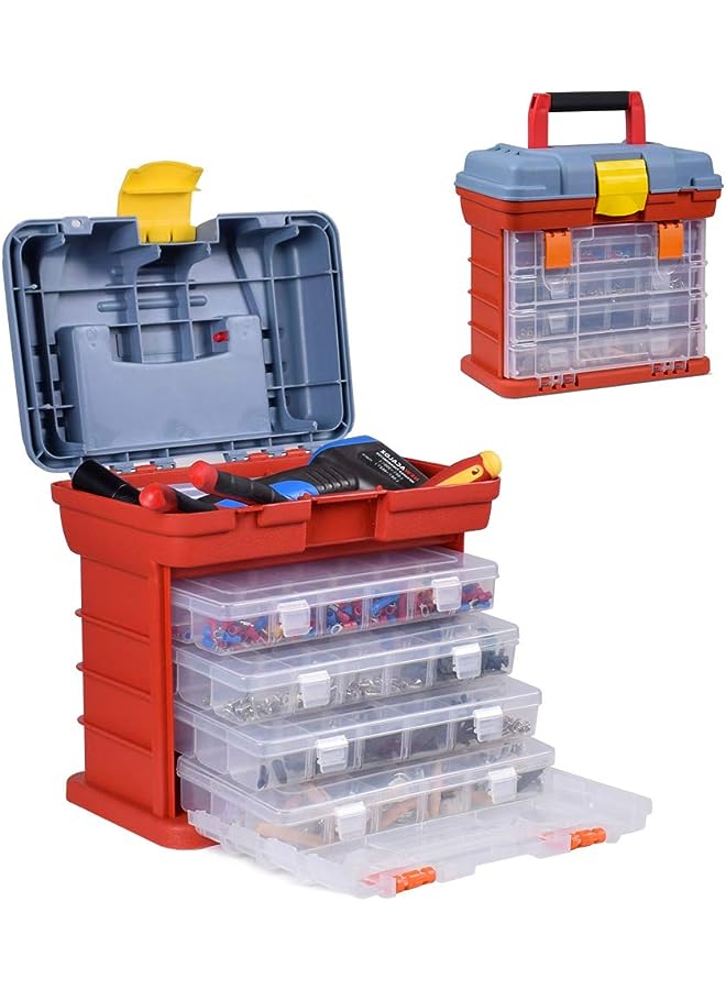 PROMASS Box Storage, Small Utility Tool Storage Box, Portable Crafts Organizer Case with 4 Drawers, for Screws Nuts, Bolts, Orange  - Image 1