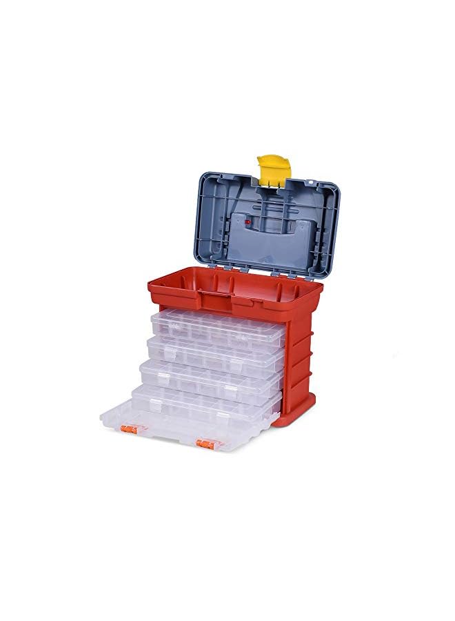 PROMASS Box Storage, Small Utility Tool Storage Box, Portable Crafts Organizer Case with 4 Drawers, for Screws Nuts, Bolts, Orange  - Image 4
