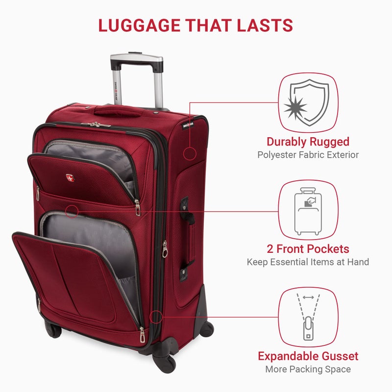 SWISSGEAR حقائب سفر سويس جير سيون القابلة للتوسيع خفيفة الوزن والمتينة، لون بورجوندي، مقاس متوسط 25 بوصة - Image 4