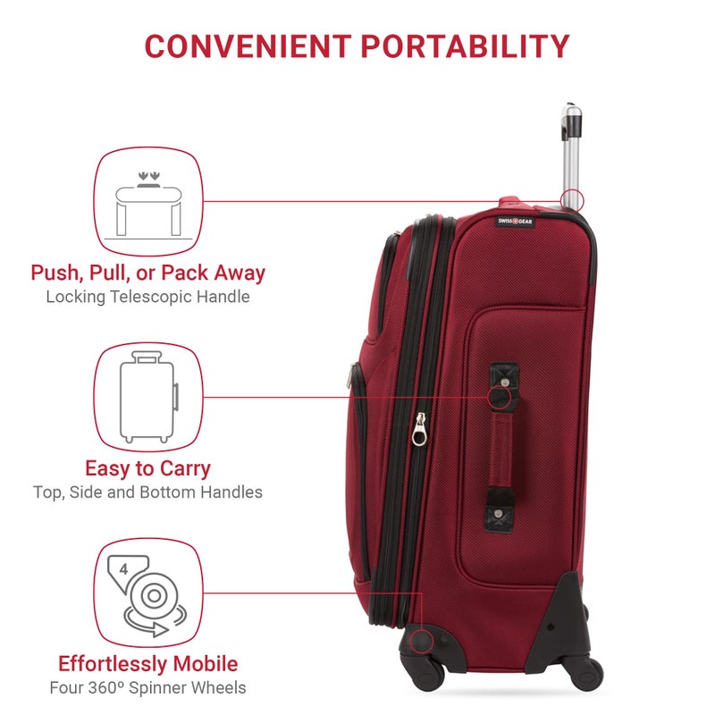 SWISSGEAR حقائب سفر سويس جير سيون القابلة للتوسيع خفيفة الوزن والمتينة، لون بورجوندي، مقاس متوسط 25 بوصة - Image 2