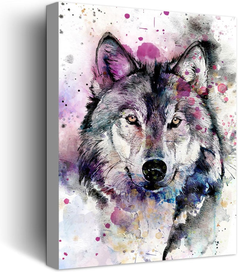 C8BUSIS Modern Home Decor Wolf Canvas Print Wall Art for Kids Room, Watercolor Wild Animal Wolf Portrait Picture Paintings for Bathroom Bedroom Living room Office Wall Decoration, 12"x16"x 1Panel - Image 1