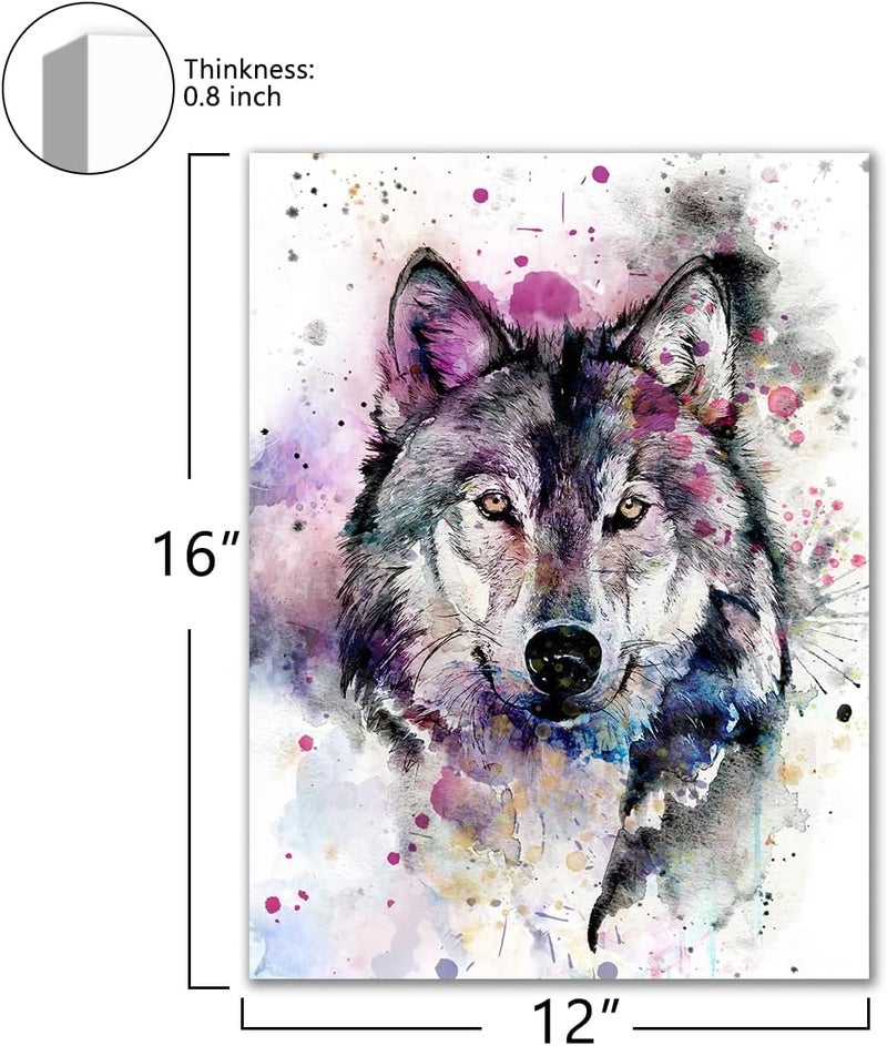 C8BUSIS Modern Home Decor Wolf Canvas Print Wall Art for Kids Room, Watercolor Wild Animal Wolf Portrait Picture Paintings for Bathroom Bedroom Living room Office Wall Decoration, 12"x16"x 1Panel - Image 2