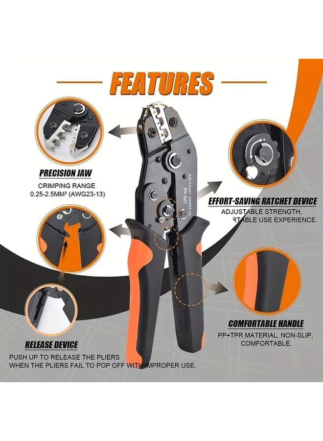SN 02C Ratchet Wire Crimping Pliers For Pre Insulated Terminals 0 25 2 5mm² AWG23 13 - Image 3