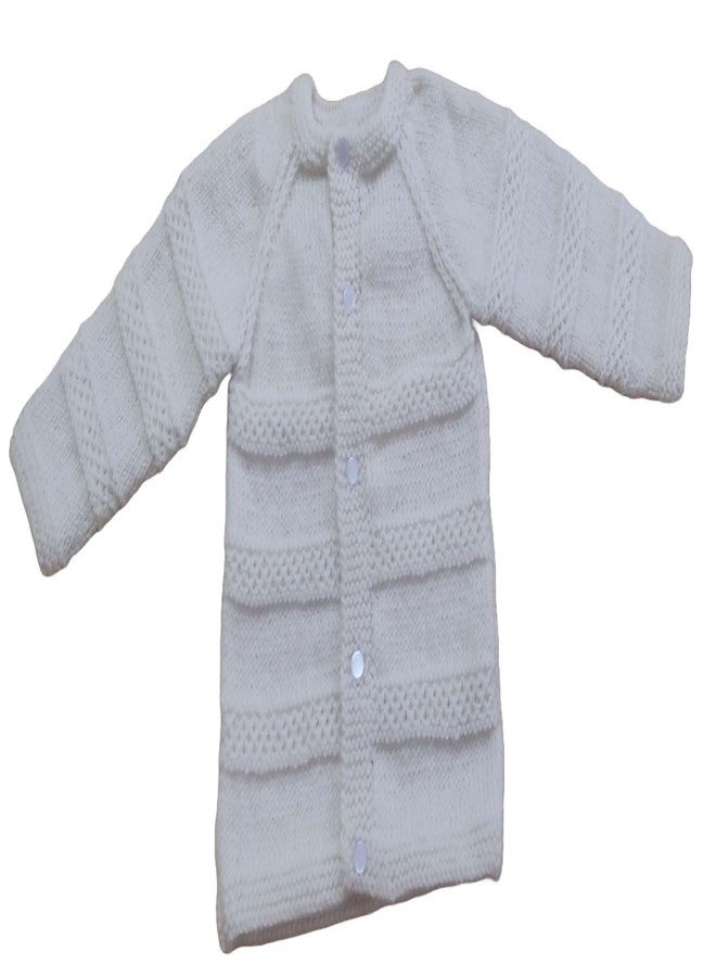 Cute Collection Hand Knitted New Born Baby Woolen Sweater with Pyjami, Cap and Pair of Booties for 0 to 6 Months Babies and New Born Baby White - Image 2