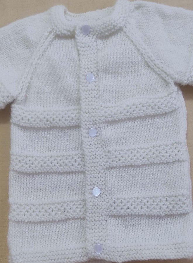 Cute Collection Hand Knitted New Born Baby Woolen Sweater with Pyjami, Cap and Pair of Booties for 0 to 6 Months Babies and New Born Baby White - Image 4