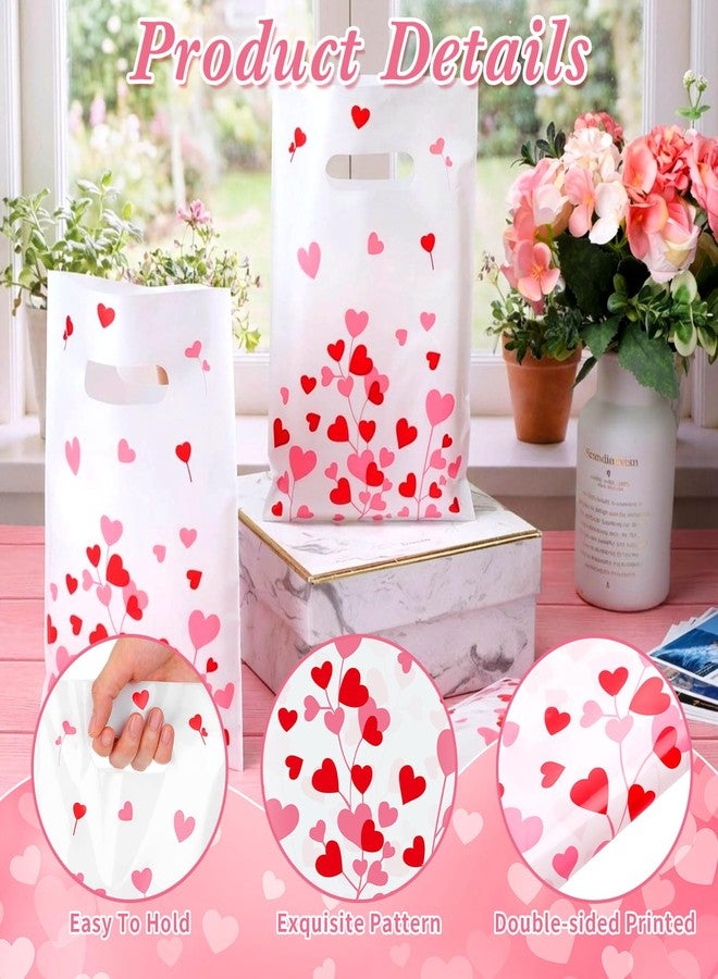 GliCraft 100 Pcs Valentine's Day Gift Bags with Handle 9.84'' x 6.5'' Plastic Love and Tree Branches Pattern Treat Bags Valentines Party Favors for Gifts Wrapping Wedding Party Supplies Decoration - Image 3
