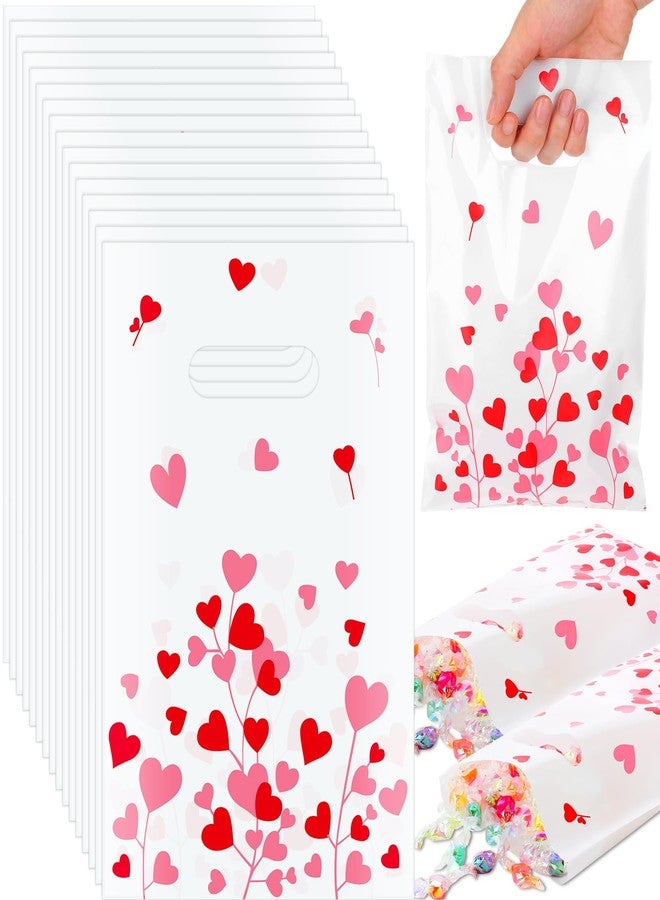GliCraft 100 Pcs Valentine's Day Gift Bags with Handle 9.84'' x 6.5'' Plastic Love and Tree Branches Pattern Treat Bags Valentines Party Favors for Gifts Wrapping Wedding Party Supplies Decoration - Image 1