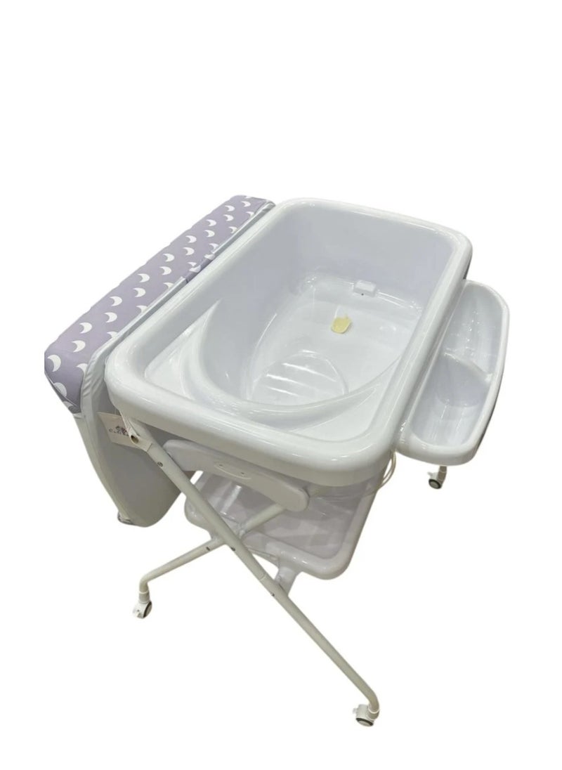 MUMS PLANET - 2 in 1 Portable Changing Table for Baby and Baby Bathtub from MUMS PLANET, Foldable Baby Changing Table with Storage, Diaper Changing Station for Nursery, Small Infant Changing Table with Wheels & 3-Level Adjustable Height - Image 1