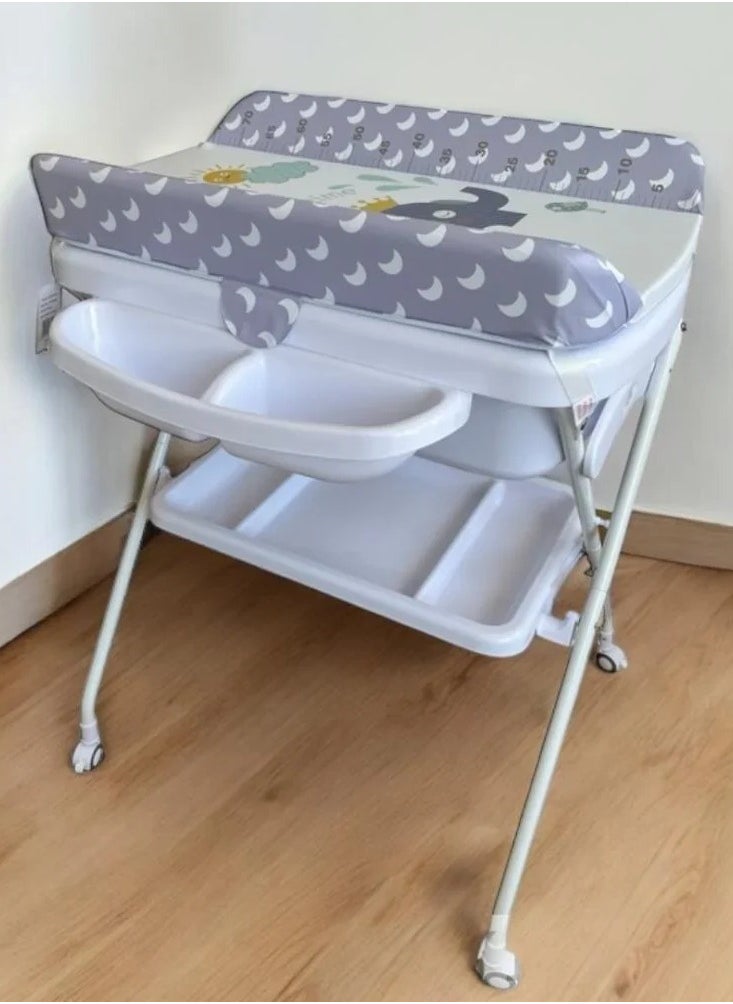 MUMS PLANET - 2 in 1 Portable Changing Table for Baby and Baby Bathtub from MUMS PLANET, Foldable Baby Changing Table with Storage, Diaper Changing Station for Nursery, Small Infant Changing Table with Wheels & 3-Level Adjustable Height - Image 1