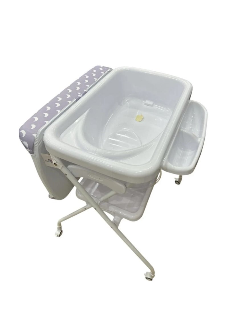 MUMS PLANET - 2 in 1 Portable Changing Table for Baby and Baby Bathtub from MUMS PLANET, Foldable Baby Changing Table with Storage, Diaper Changing Station for Nursery, Small Infant Changing Table with Wheels & 3-Level Adjustable Height - Image 1